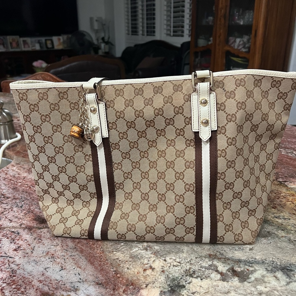 Gucci Monogram Beige and Brown Tote